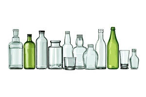 Glass bottles row. Empty glass, an Object Illustration by Stock-Smart-Start