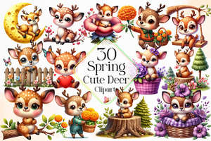 Spring Cute Deer Sublimation Clipart