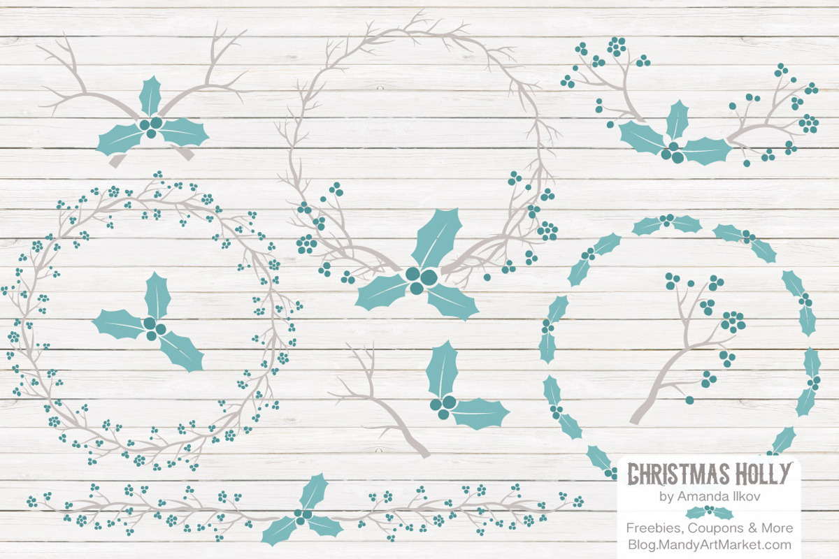 Vintage Blue Holly Vectors & Papers, an Illustration by Amanda Ilkov (Photo 1 of 5)