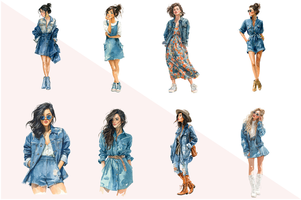 Denim Girl Clipart Fashion, an Illustration by Design Market (Photo 2 of 3)