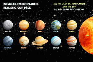 2D Solar System Realistic Pack, a Solid Icon by TwoBitsCompany