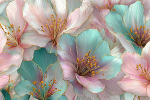 Elegant Pink and Teal Flowers Gold A, a Photo by Pixeness Studio