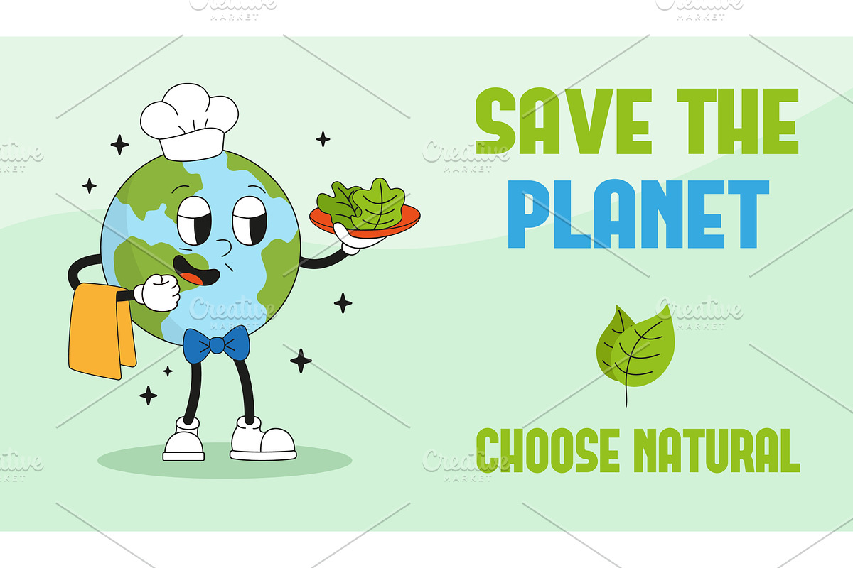 Earth day poster with groovy planet, an Illustration by Valerie Bodnar