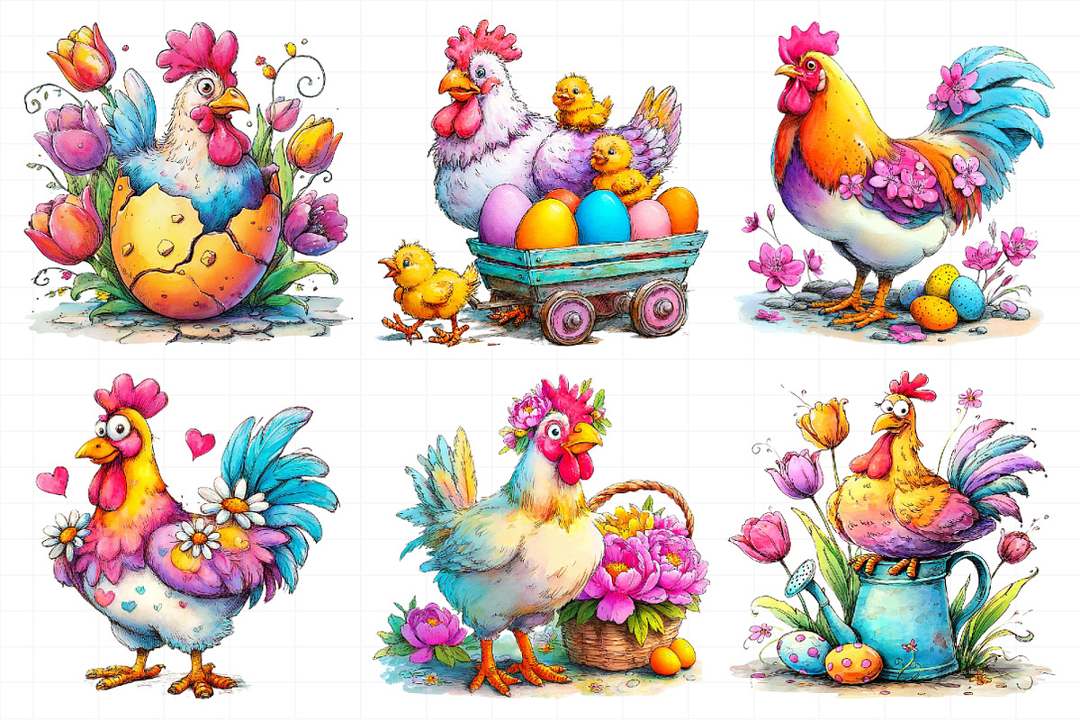 Floral Chicken Easter Hen Clipart, an Illustration by Daily.Designs (Photo 8 of 8)