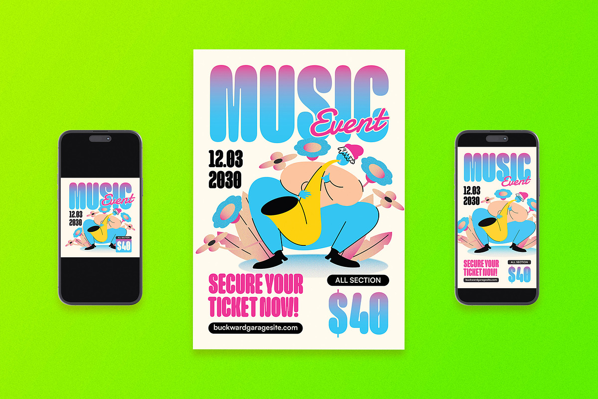 Music Event Flyer Set, a Flyer Template by Aiyari Graphic (Photo 1 of 3)