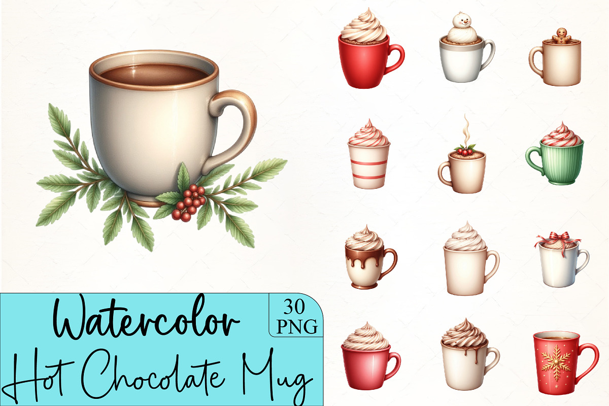 Christmas Hot Chocolate Mug Clipart, an Illustration by CrexoraLab (Photo 1 of 5)