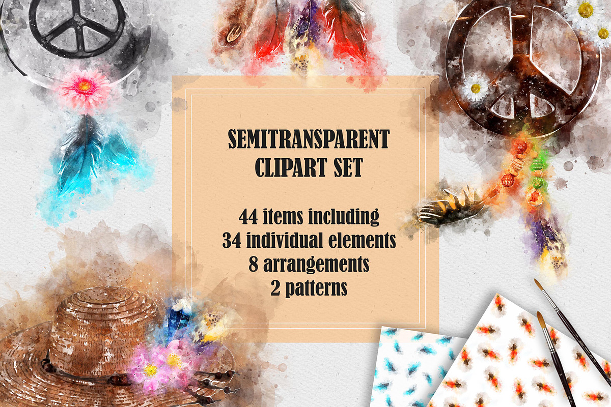 Boho Style Spray Watercolor Clipart, an Illustration by PaperAndCrayons (Photo 2 of 6)