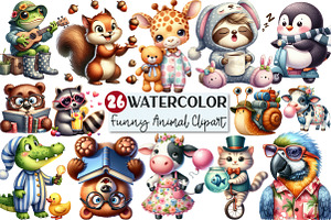 Whimsical Funny Animal Clipart, an Animal Illustration by Rose Art