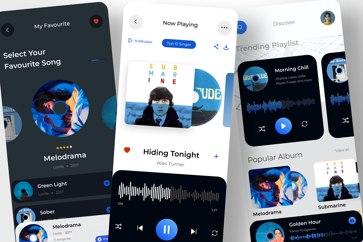 Music app design mobile app UI KIT, an App Template by Lazyinterface UX UI Team