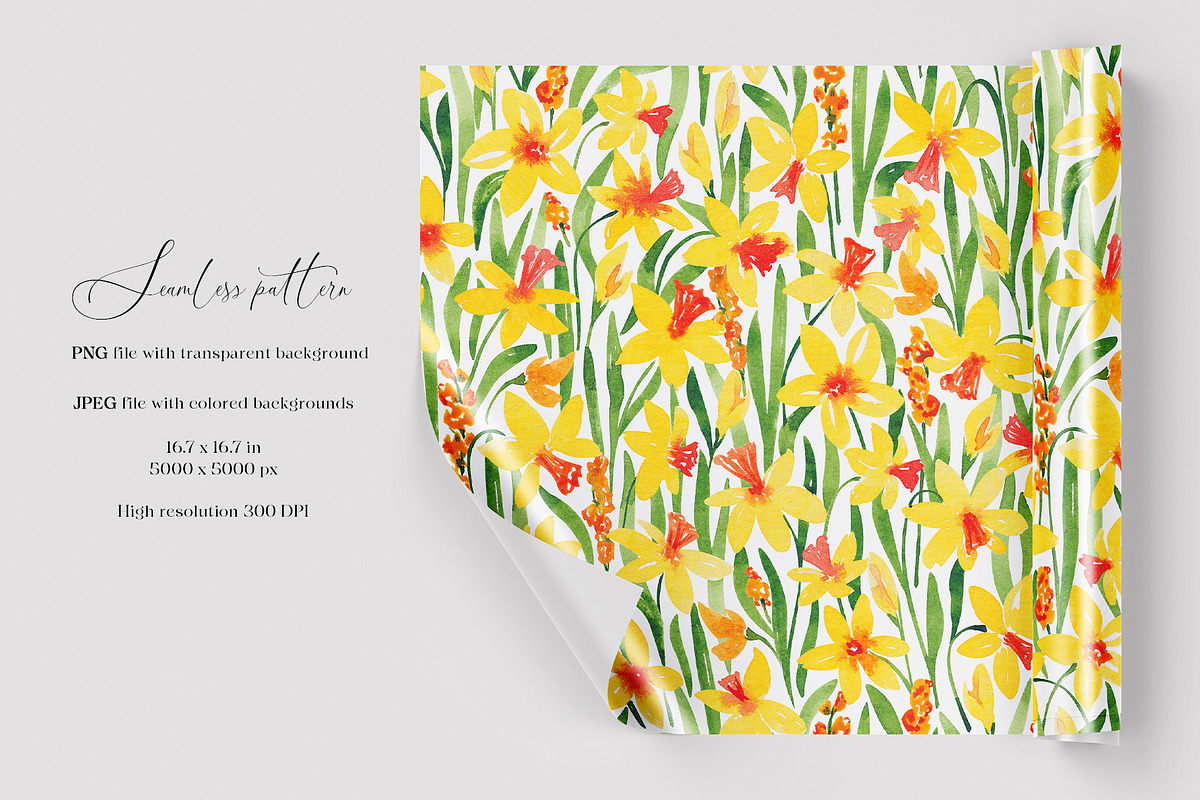 Daffodils seamless pattern, a Pattern Graphic by SirenaArt (Photo 2 of 11)