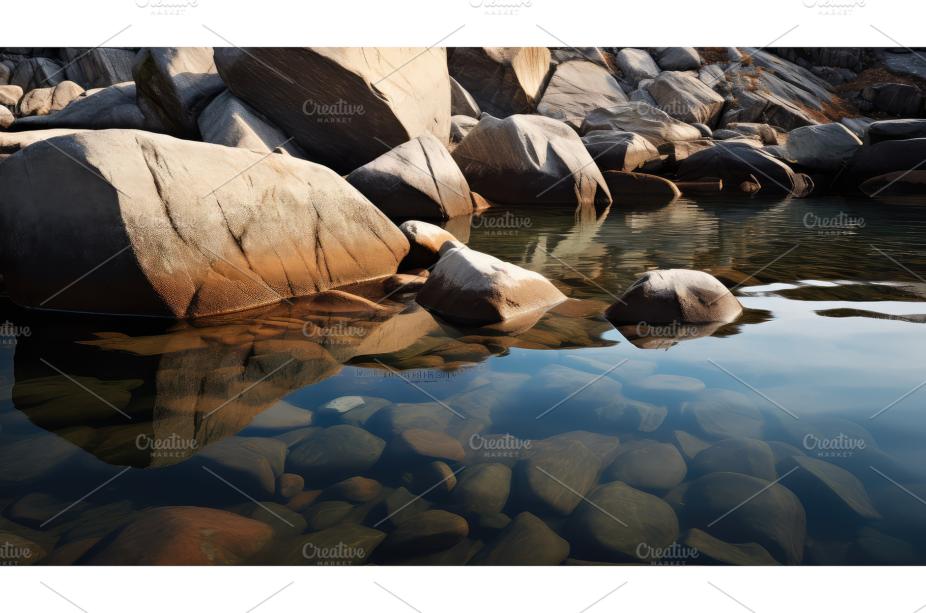 serene lake rocks ai generated, a Nature Photo by pikepicture