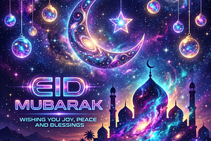 Futuristic Galaxy Eid Mubarak Poster