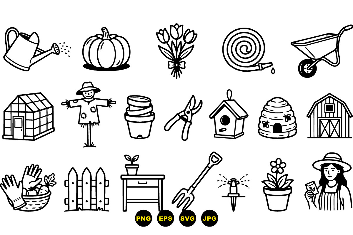 Hand Drawn Gardening Tools Set, an Illustration by designvectx (Photo 3 of 3)