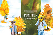 Watercolor Pumpkin Season Clipart, a Seasonal Illustration by ArtCreationsDesign (Thumbnail 14 of 22)