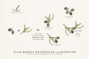 Olives Branches Watercolor, a Seasonal Illustration by slowlivecreate (Thumbnail 1 of 5)