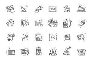 TV and Media News vector icons set, an Outline Icon by Tettygreen