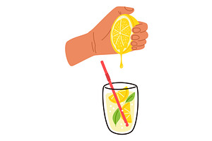 Squeeze half lemon into glass of, a Food Illustration by Vectorbuum