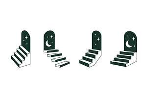Surreal staircase leading to moonlit, an Object Illustration by GraphiShop