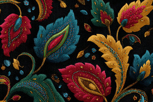 Intricate embroidered floral textile, an Abstract Photo by Pixeness Studio