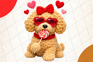 Faux Yarn Valentine Goldendoodle Png, an Illustration by DreamCafeArt