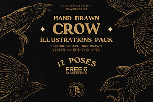 Crow Raven Illustrations pack, an Animal Illustration by Trape Graphic Studio