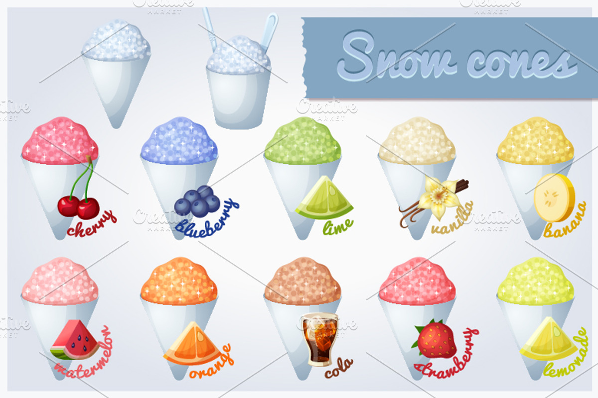 Snow cones with different flavors, an Icon by Ann-zabella