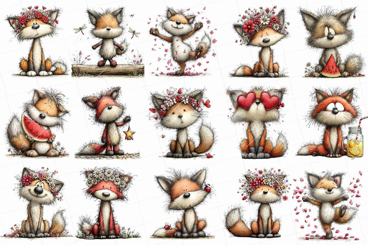 Whimsical Summer Fox Clipart, an Illustration by OK Design (Photo 3 of 6)
