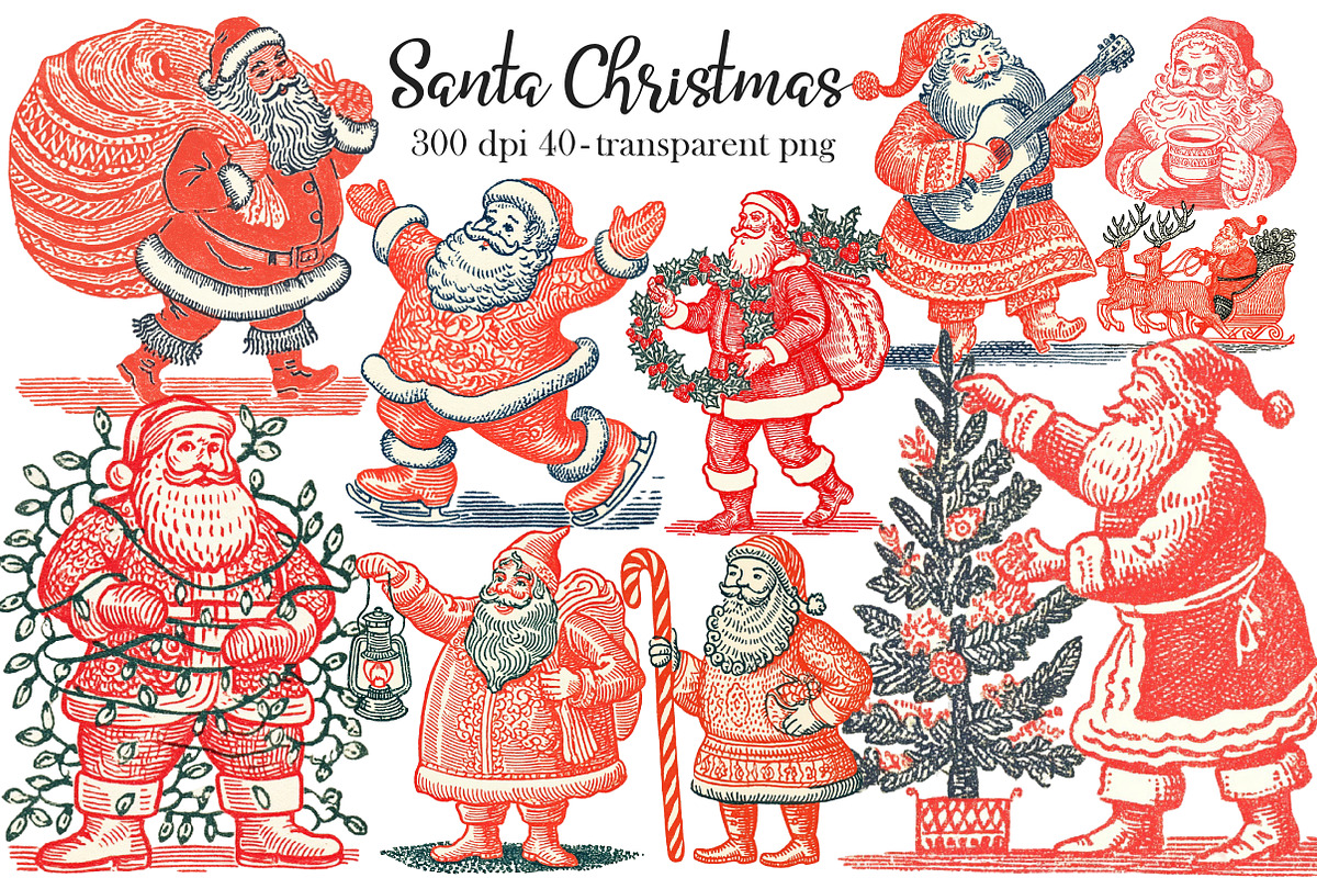 Hand-Drawn Santa Christmas Clipart, an Illustration by Dream Creation (Photo 1 of 4)