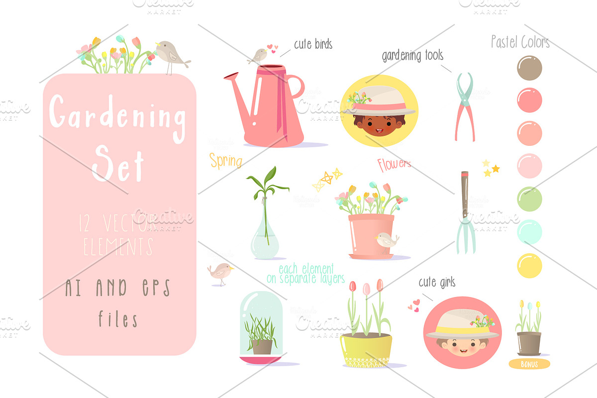 Gardening Set, an Illustration by Melisende Vector