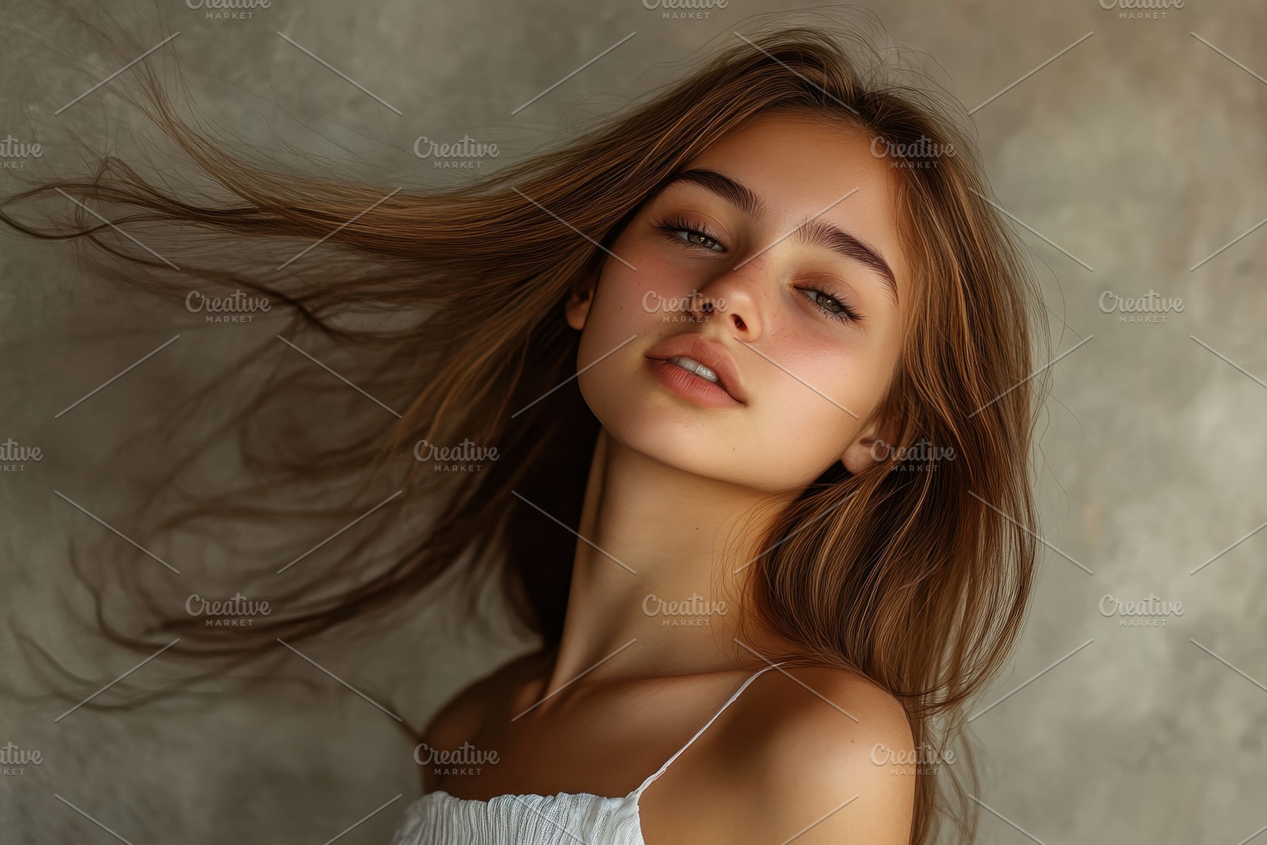Young beautiful woman with flowing h, a Photo by Iftikhar Alam
