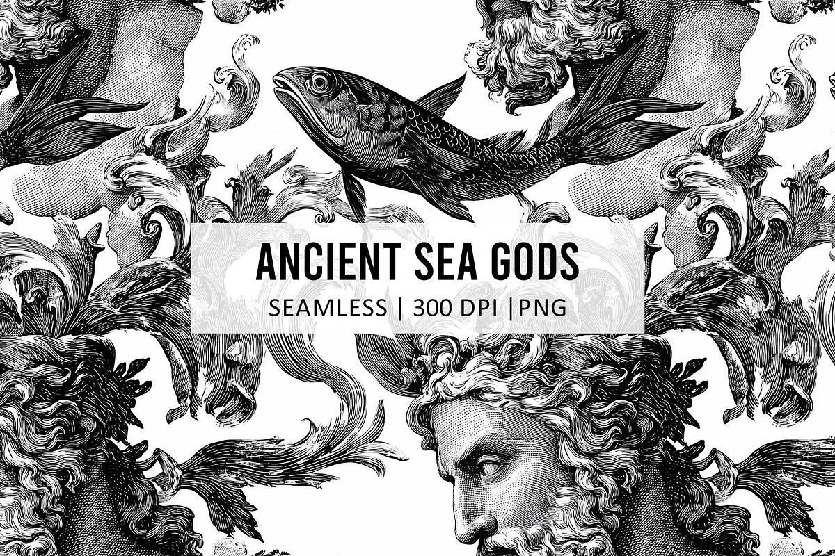 ANCIENT SEA GODS Seamless Pattern, a Pattern Graphic by AYAKA Studio Co. (Photo 1 of 6)