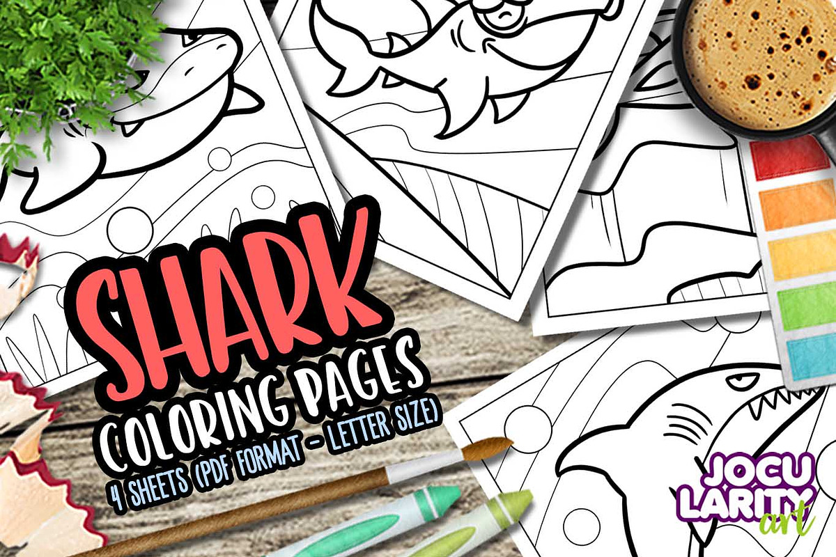 Funny Shark Coloring Pages, an Animal Illustration by Jocularity Art (Photo 1 of 3)