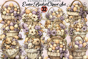 Easter Basket Clipart Set, an Illustration by SVGArt