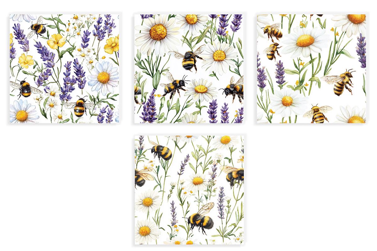 Watercolor Bee With Floral Seamless, a Seasonal Illustration by Daily.Designs (Photo 3 of 3)