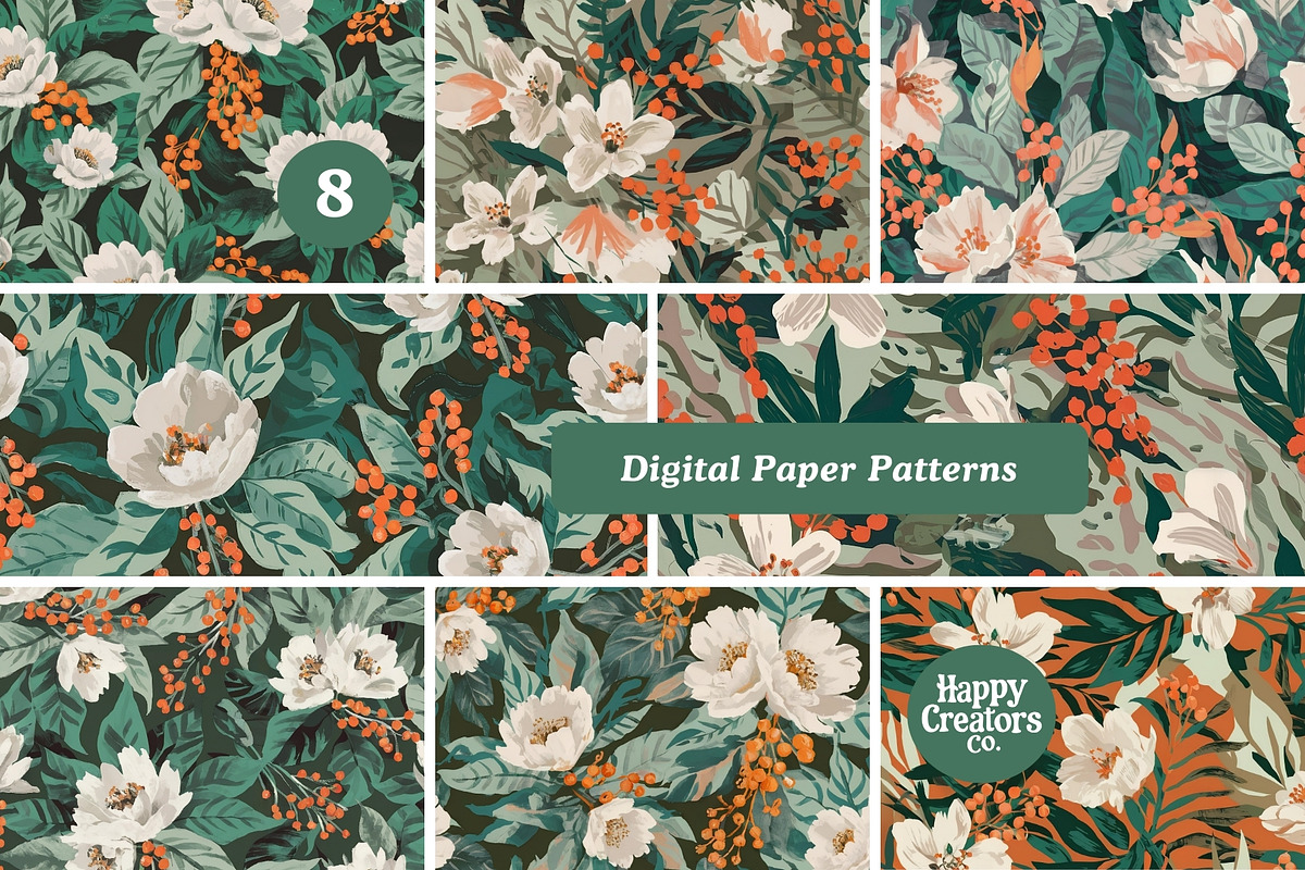Brighter Blossoms Digital Paper Pack, a Pattern Graphic by Happy Creators Co. (Photo 5 of 7)