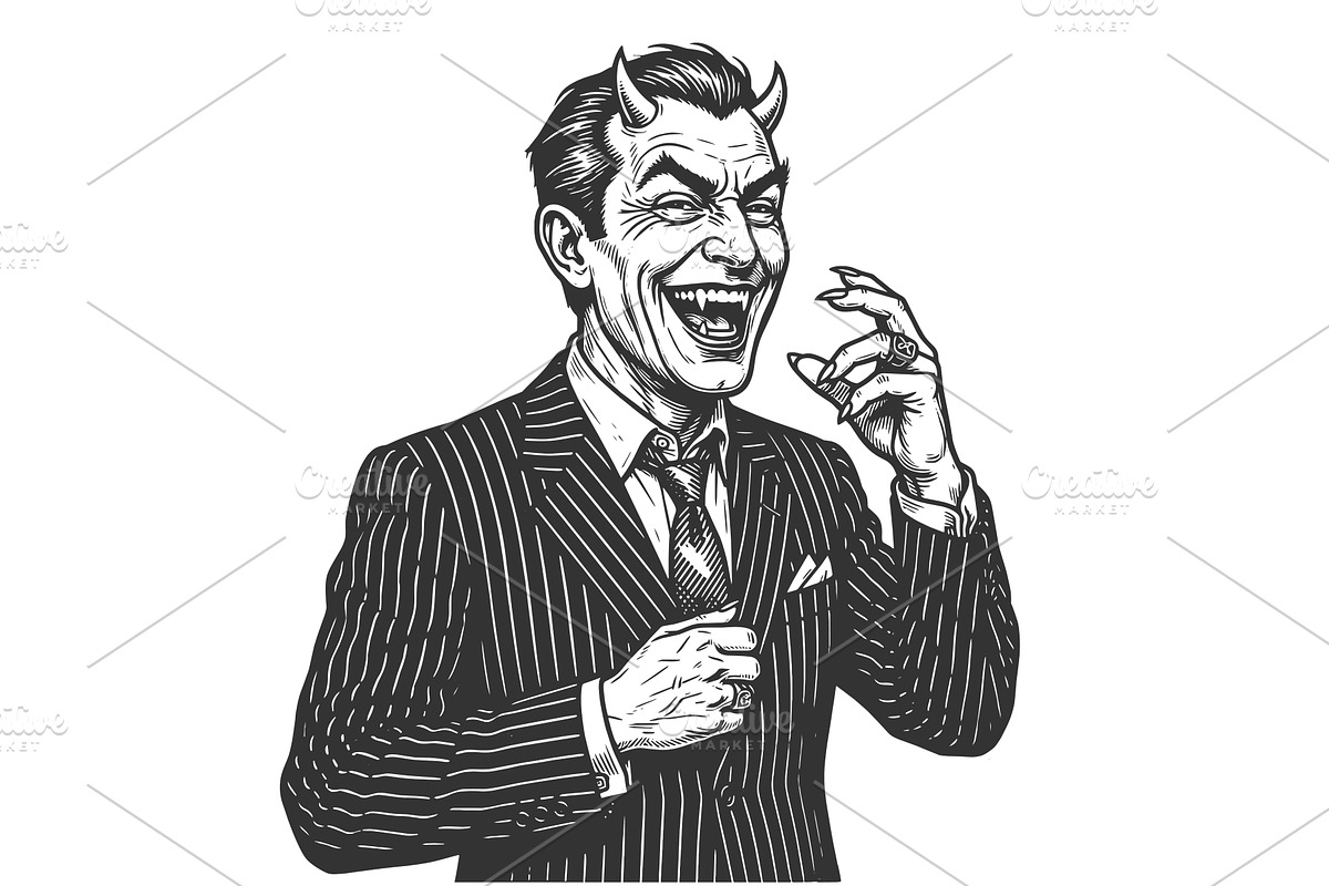 Laughing Devil Businessman Pinstripe, a Person Illustration by AlexArt