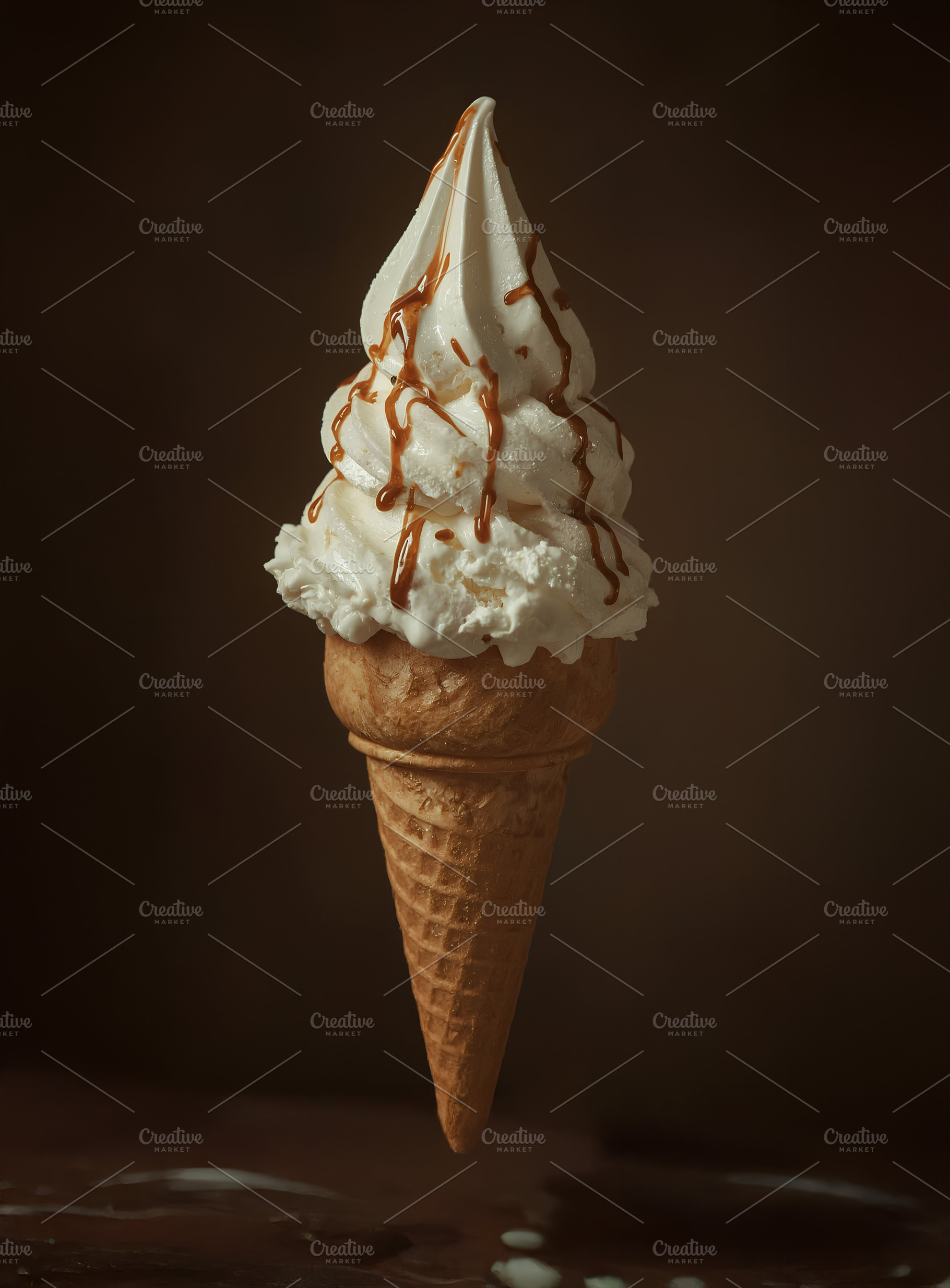 Vanilla Ice Cream Cone with Caramel, a Food & Drink Photo by DuoFankaar