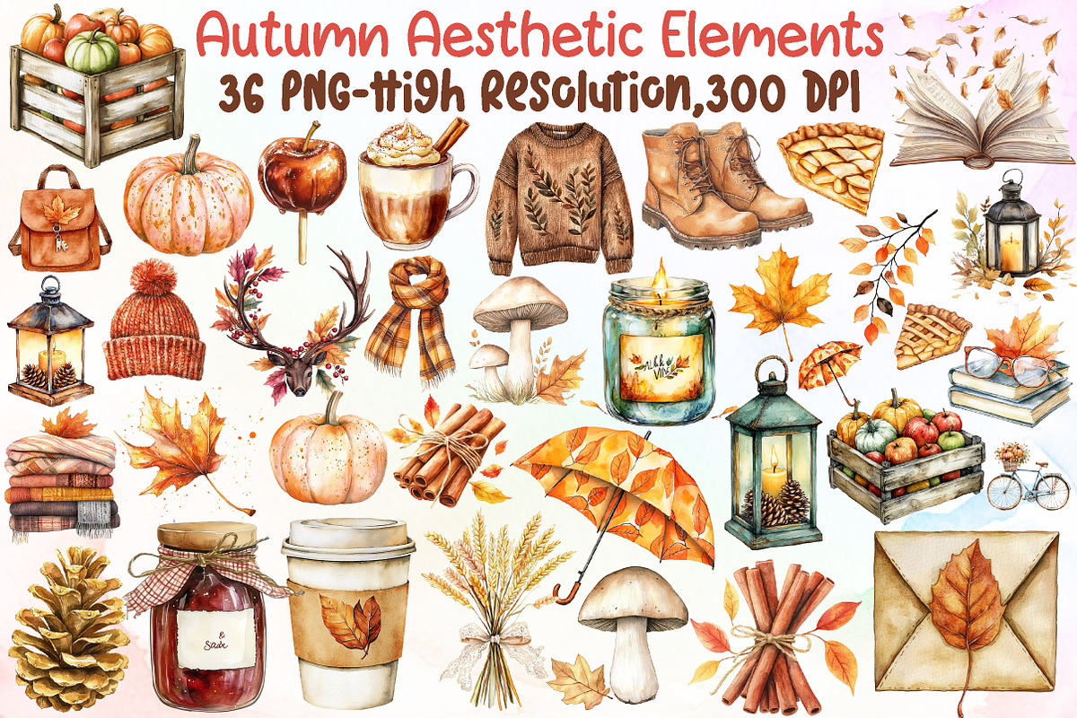 Autumn Aesthetic Elements Clipart, an Illustration by Sublimation Artist (Photo 1 of 6)