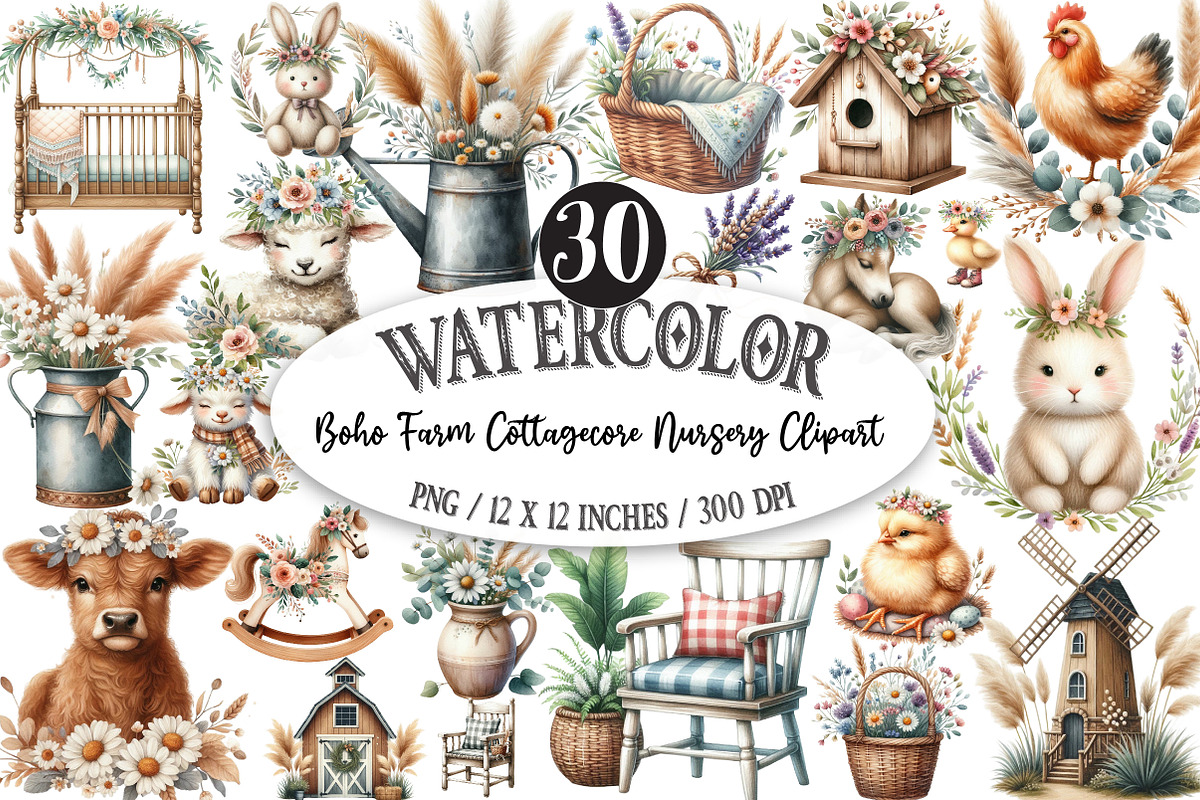 Boho Farm Cottagecore Nursery PNG, an Illustration by Designking (Photo 1 of 5)