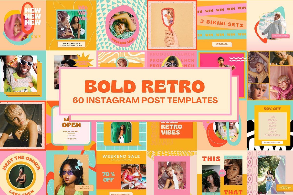 Huge Bold Retro Instagram Templates, a Social Media Template by Hell ...