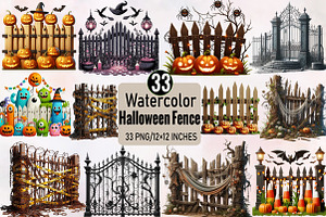 Watercolor Halloween Fence Sublimati, an Illustration by SVGArt