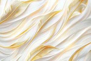 Elegant gold and white feathers flow, a Photo by Pixeness Studio