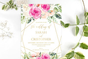 Hot Pink and Gold Blush Pink Roses, an Invitation Template by DreamsClipArt (Thumbnail 1 of 4)