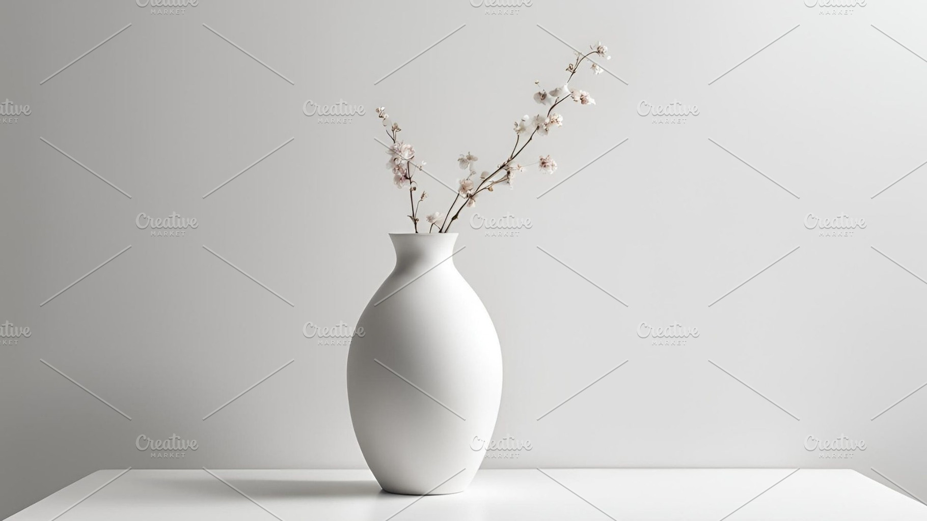 White vase on white table floral, an Architecture Photo by ComfortQ