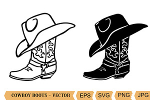 Cowboy Boots Western Hat Vector Svg