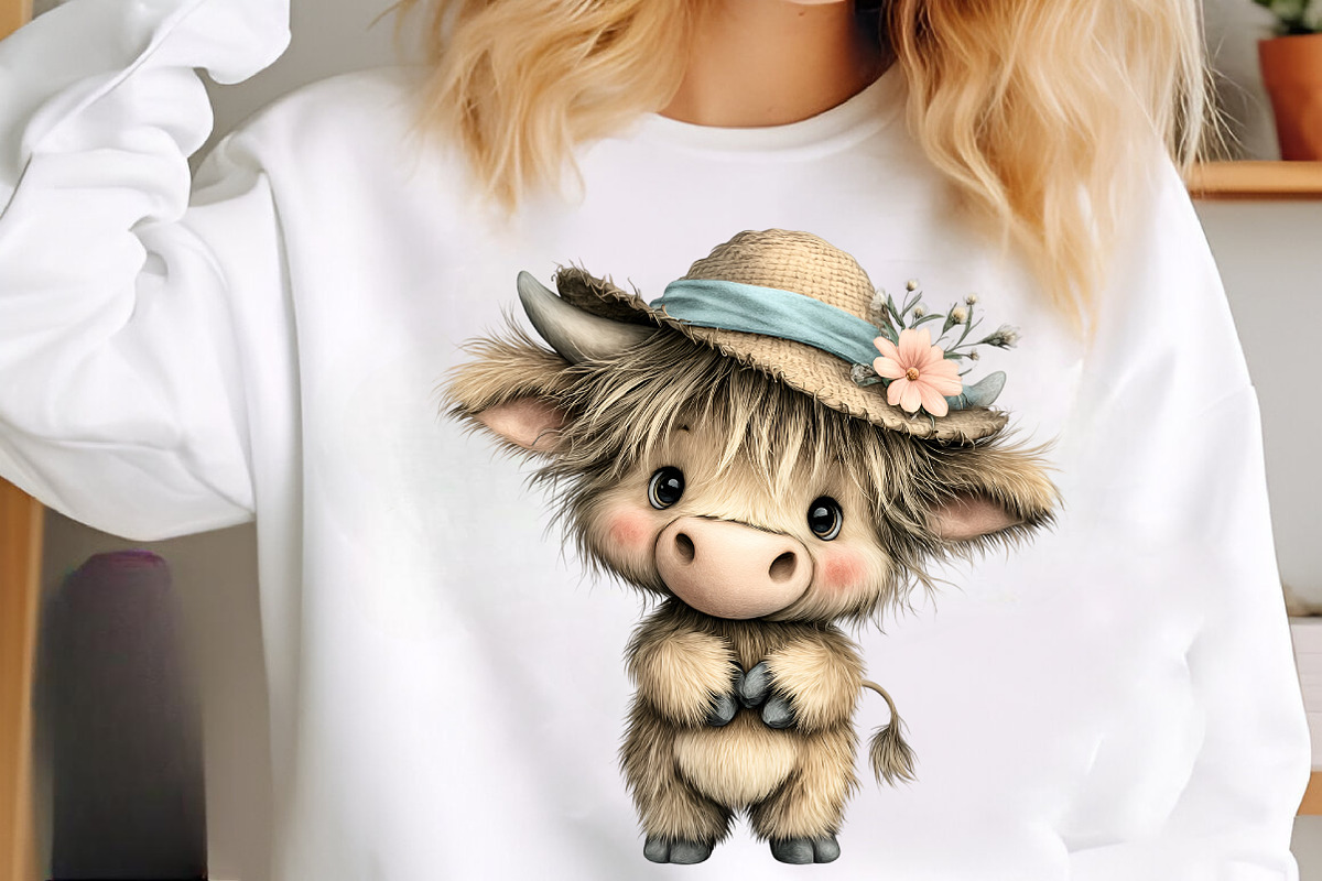 Watercolor Summer Highland Cow Png, an Illustration by SinaCreation (Photo 7 of 8)
