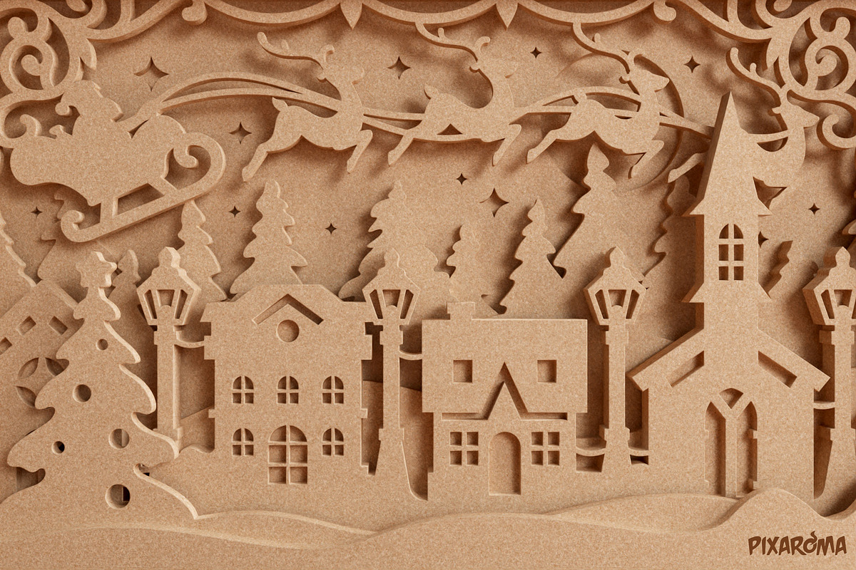 Christmas Village 3D Layered SVG Cut, an Illustration by pixaroma (Photo 5 of 16)