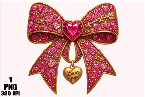Rhinestone Valentines Bow Png, an Illustration by Daily.Designs