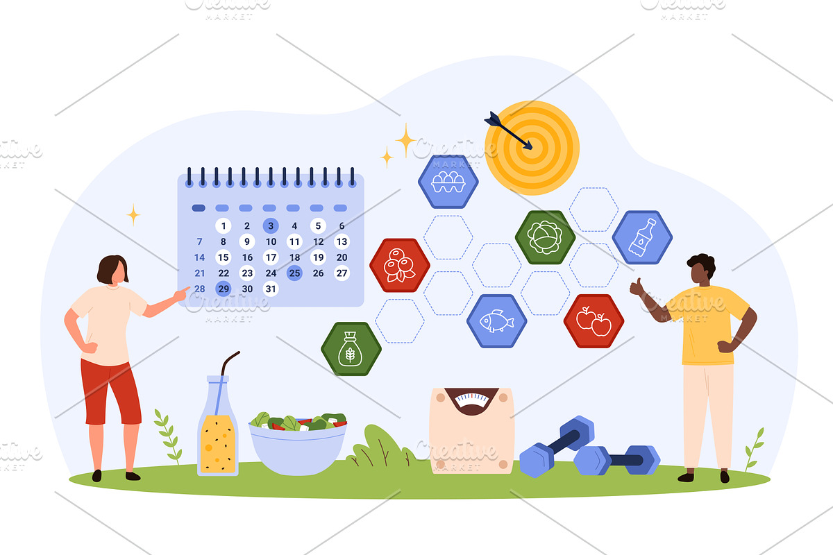 Healthy Diet Plan and Fitness, a Food Illustration by Flashvector