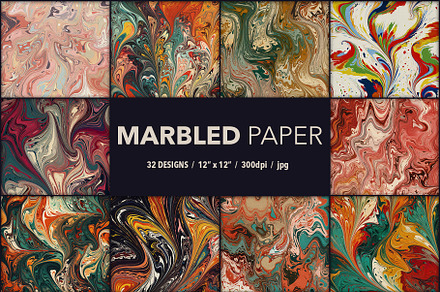 Marbled Papers - 32 Digital Designs, a Background Graphic by Neo Ink Design